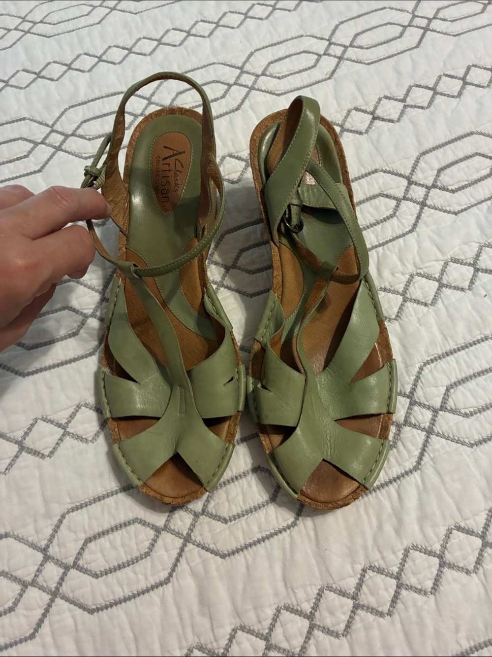Artisan Olive Green Leather Strappy Slingback Sandals
